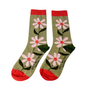Olive Flower - Ladies Bamboo Ankle Socks - Belly Button