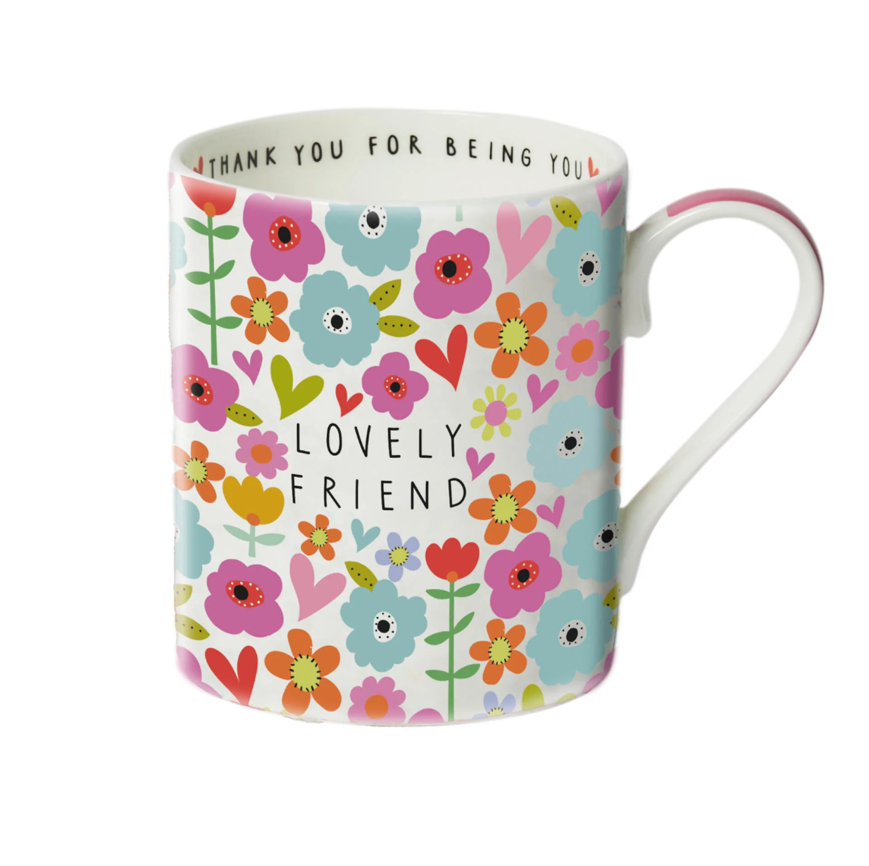 Lovely Friend Multi Bright Floral &amp; Hearts - Fine Bone China Mug - Belly Button