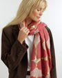 Katie Loxton Foil Printed Scarf - Heart Tile - Pink/Raspberry/Gold