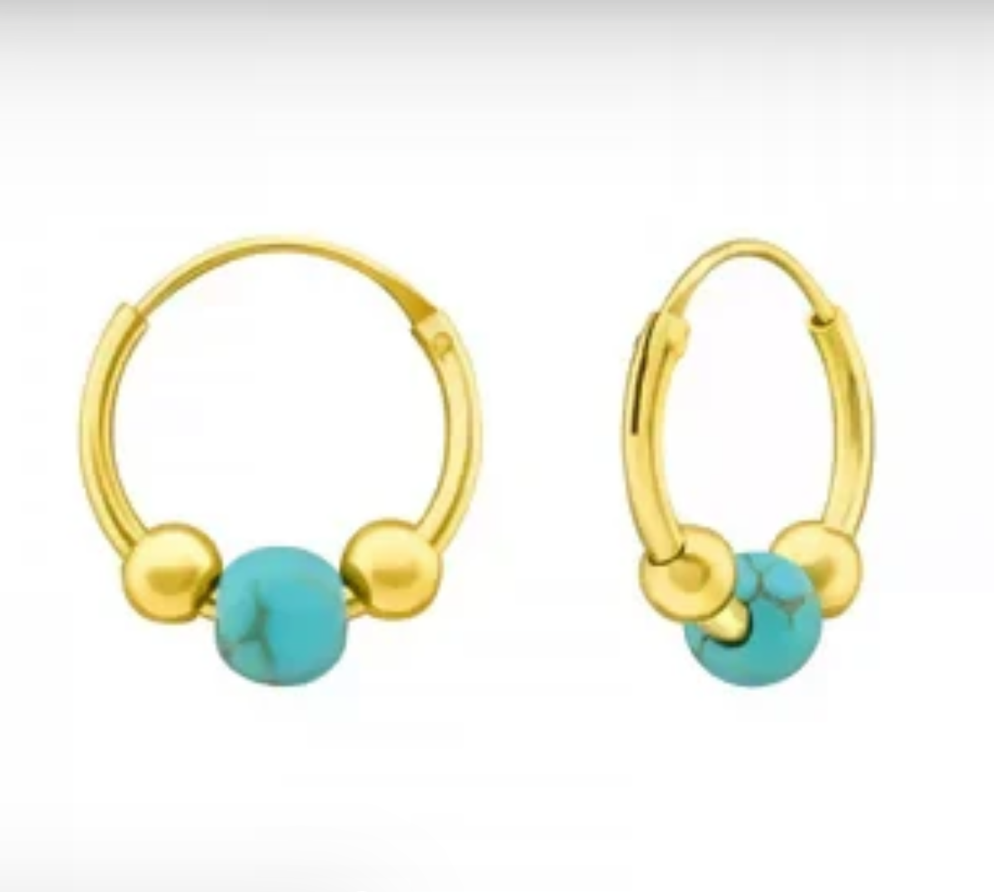 Hollie Tree - Turquoise Hoop - Glass Bottled Earrings - Gold