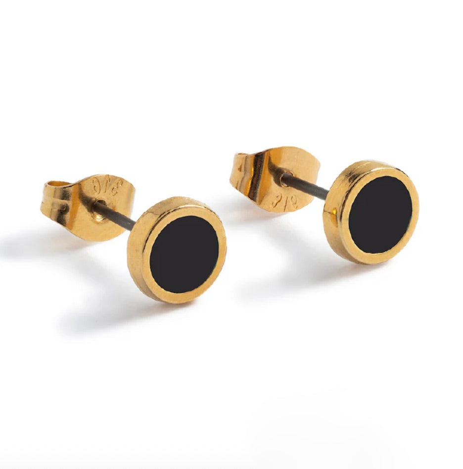Carrie Elspeth Enamel Round Gold Stud Earrings - Black