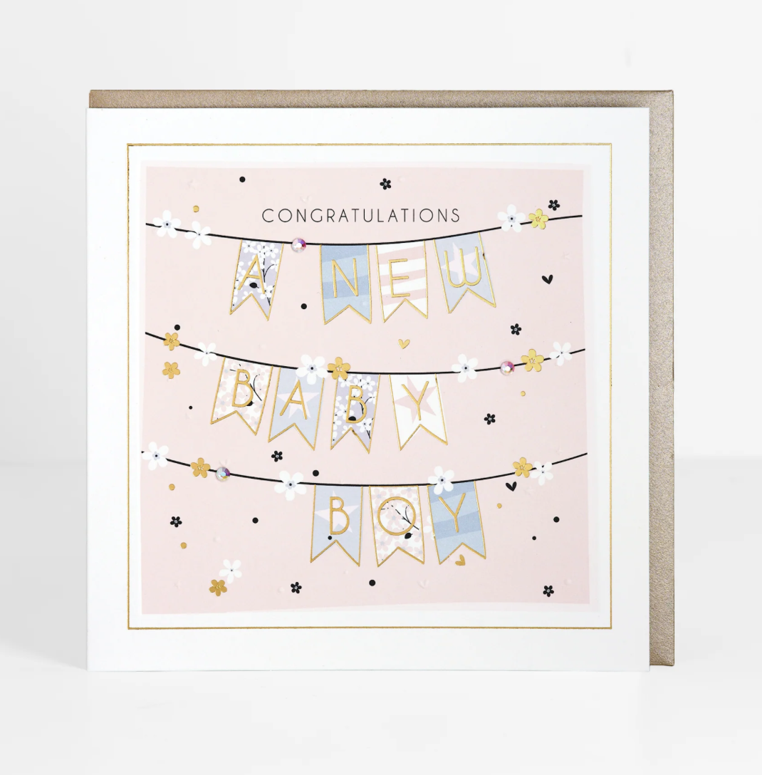 A New Baby Boy Bunting Baby Birth Card - Belly Button Signature