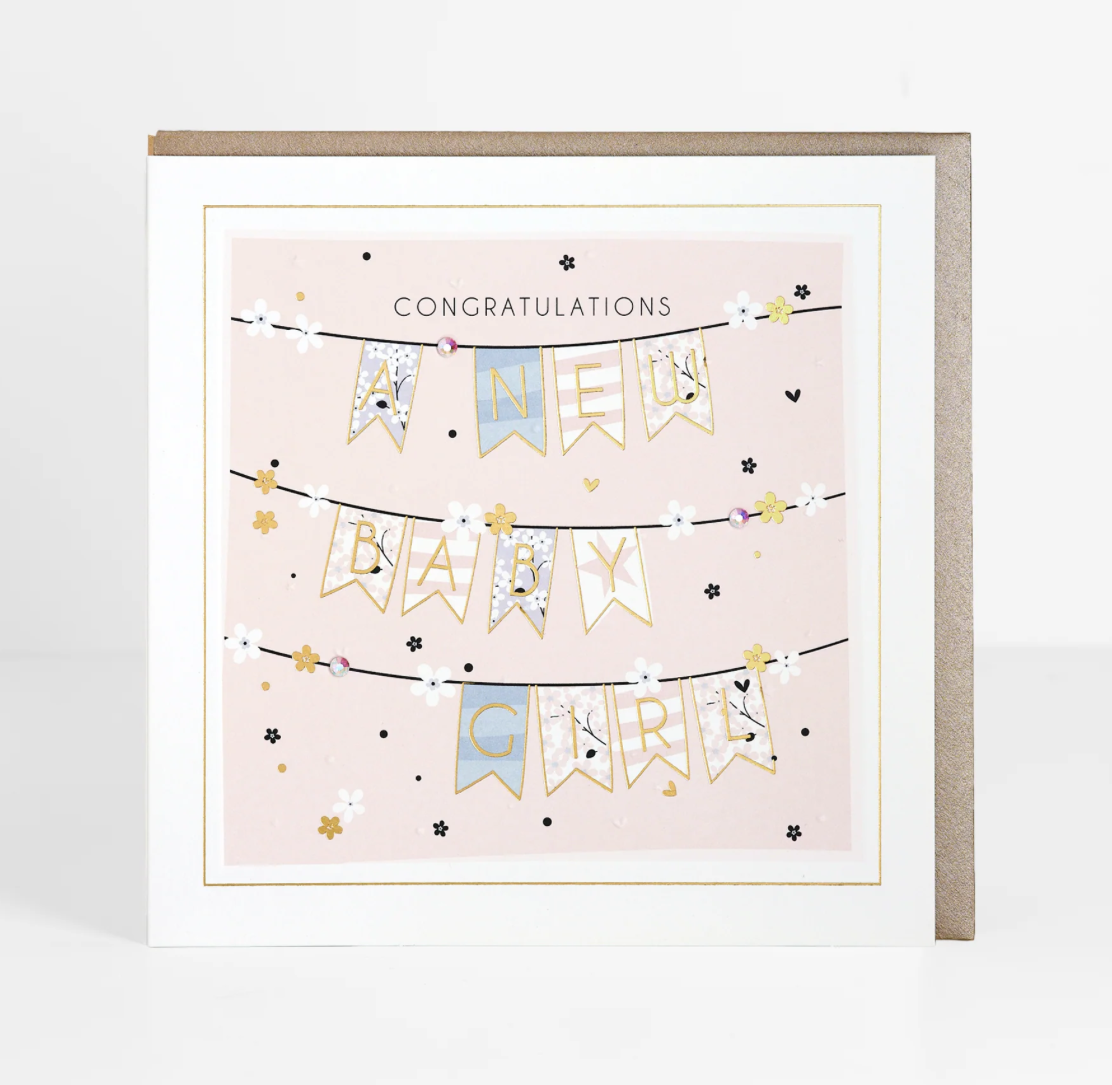 A New Baby Girl Bunting Baby Birth Card - Belly Button Signature
