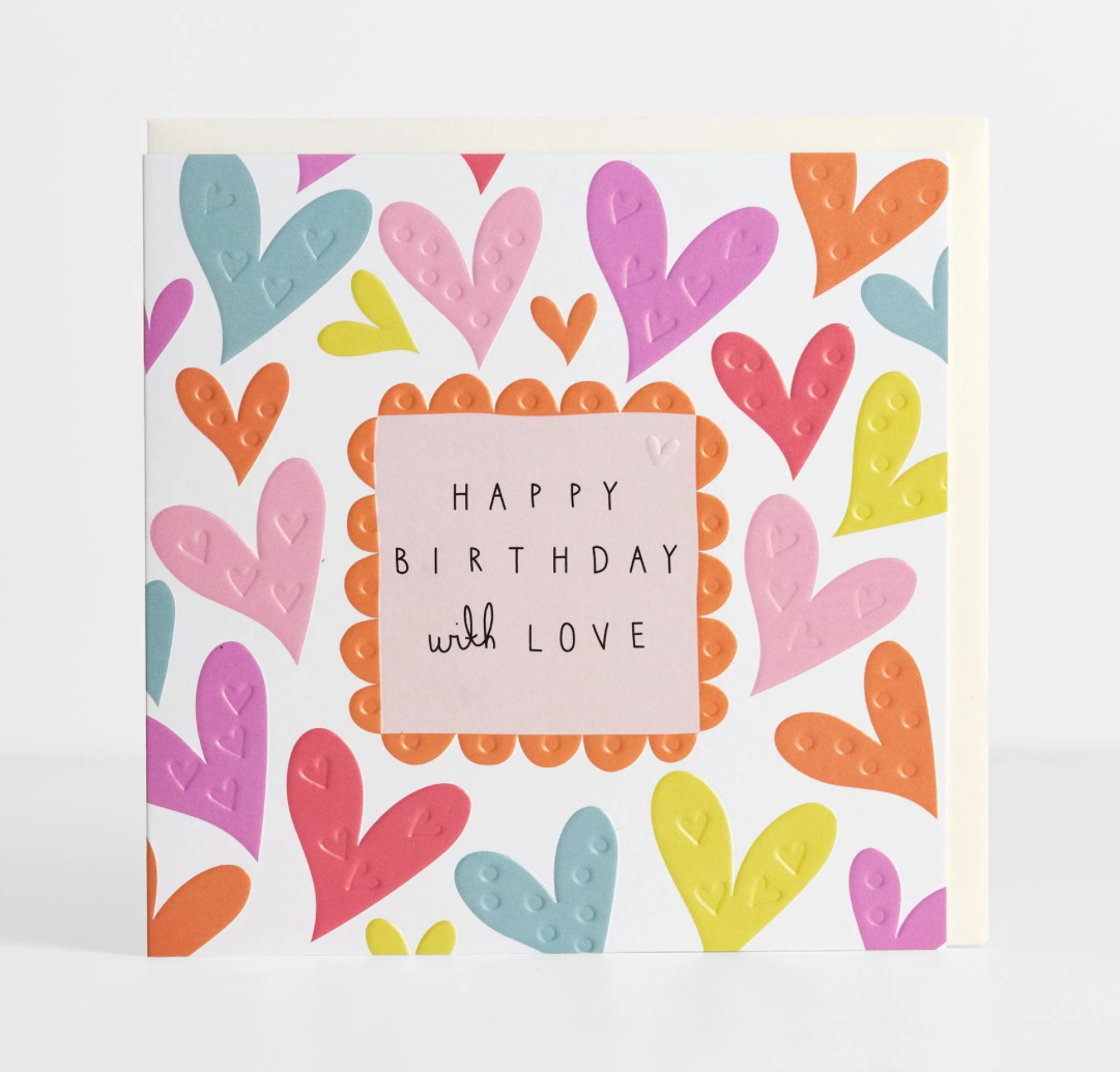 Happy Birthday With Love - Multicoloured Hearts Card - Belly Button