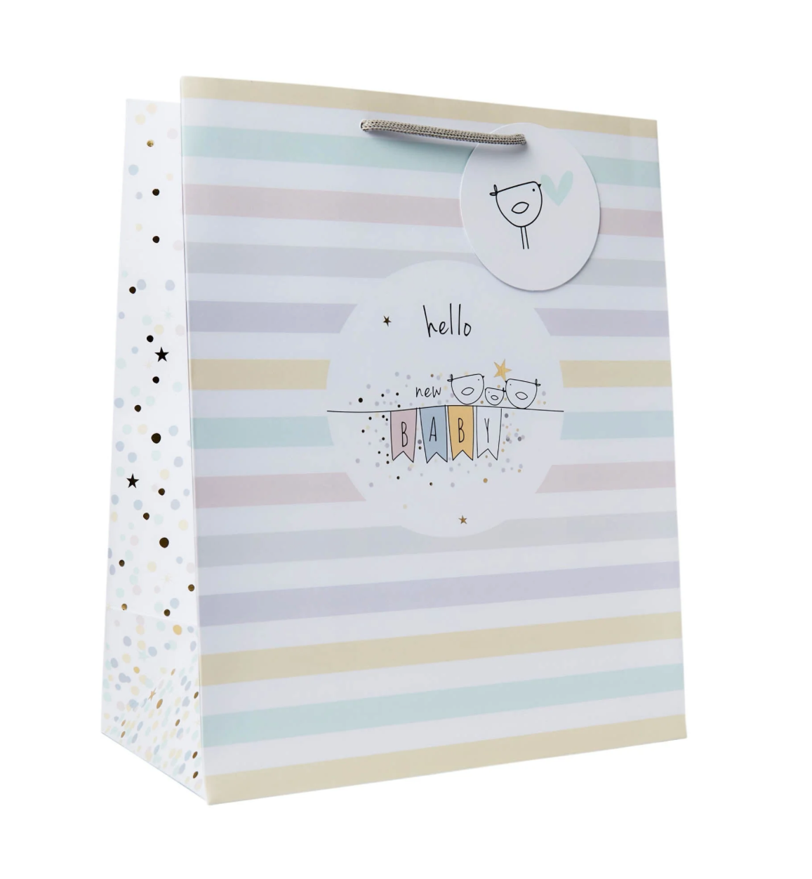 Belly Button Hello New Baby - Stripe Birds - Large Portrait Gift Bag