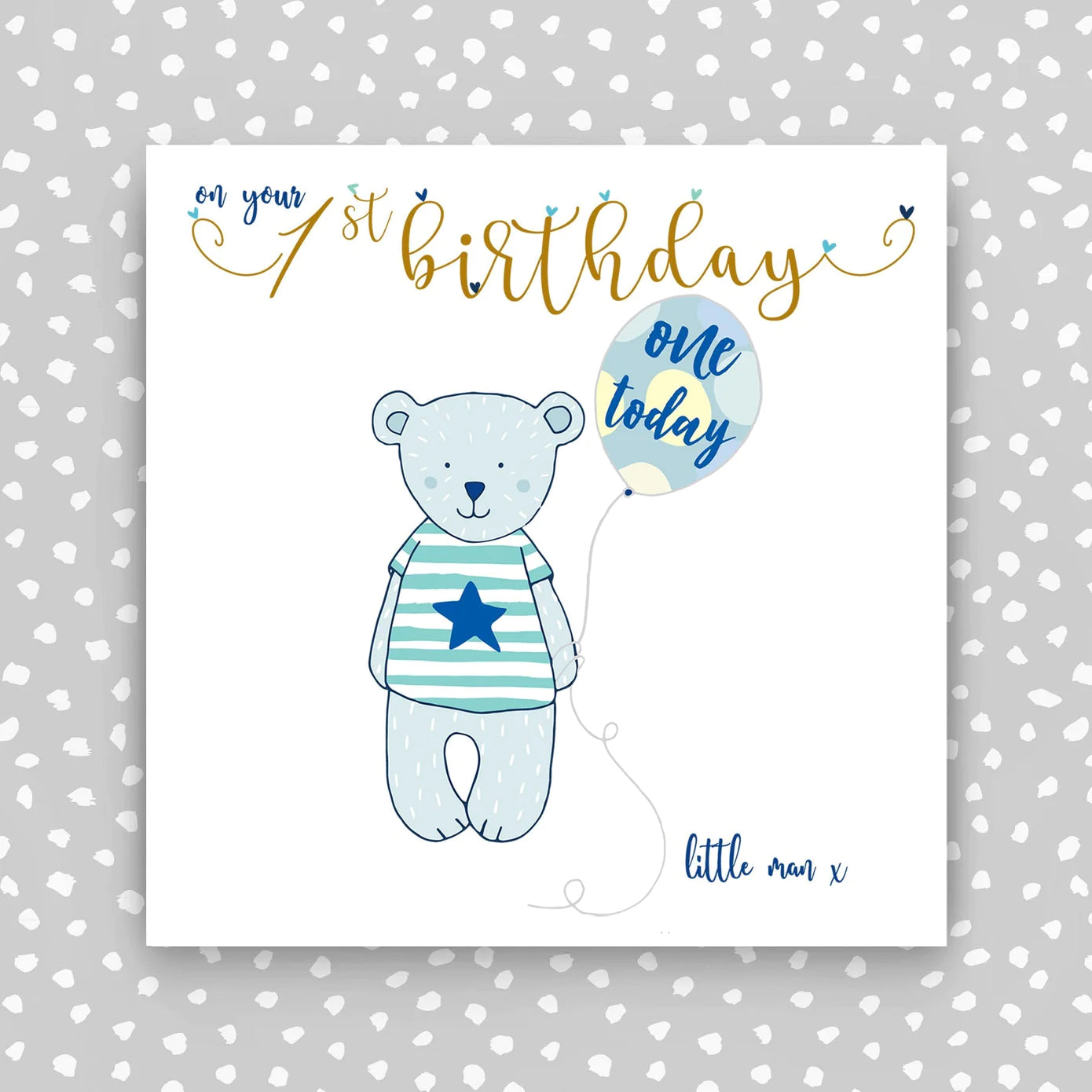 Molly Mae Teddy Little Man 1st Birthday Card