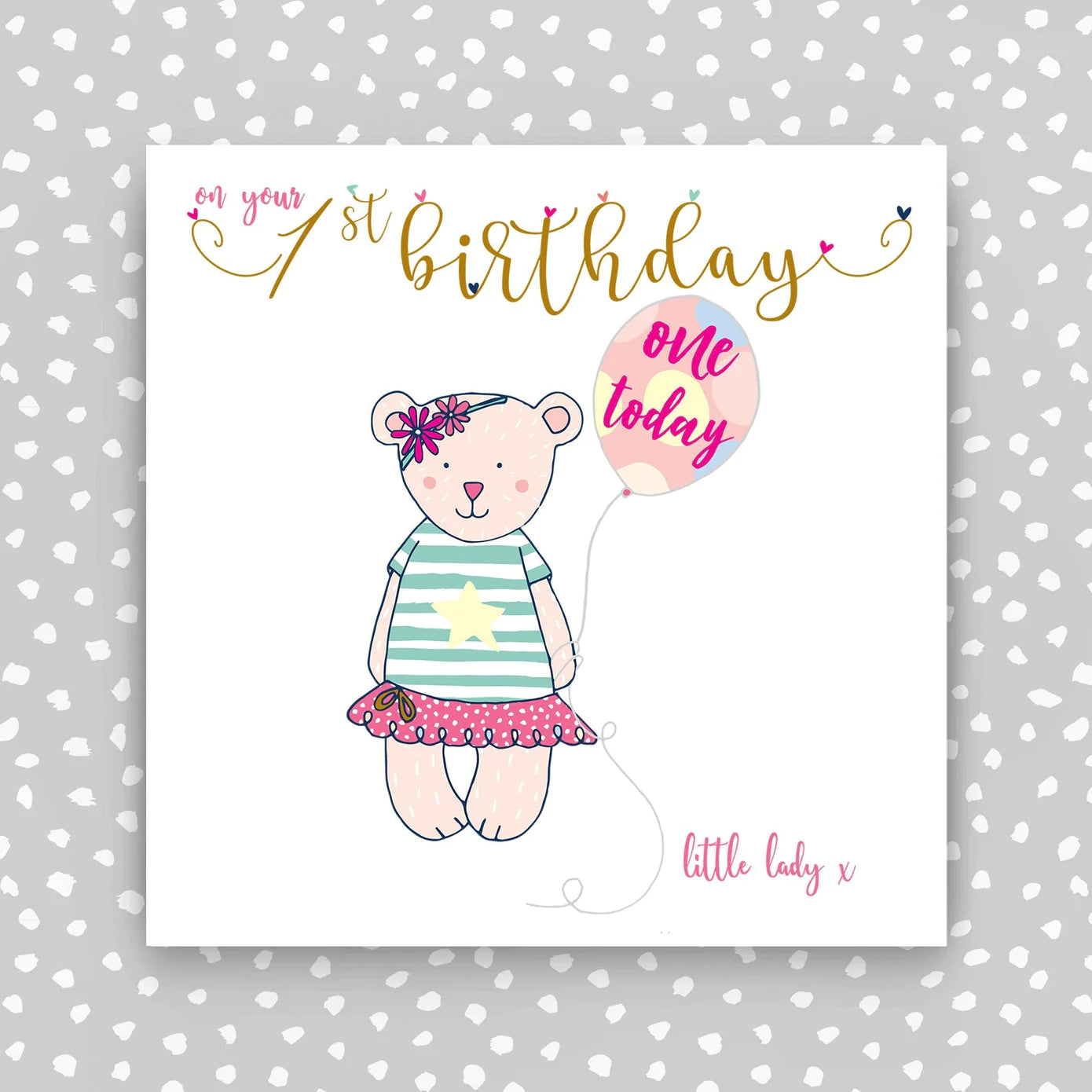 Molly Mae Teddy Little Lady 1st Birthday Card