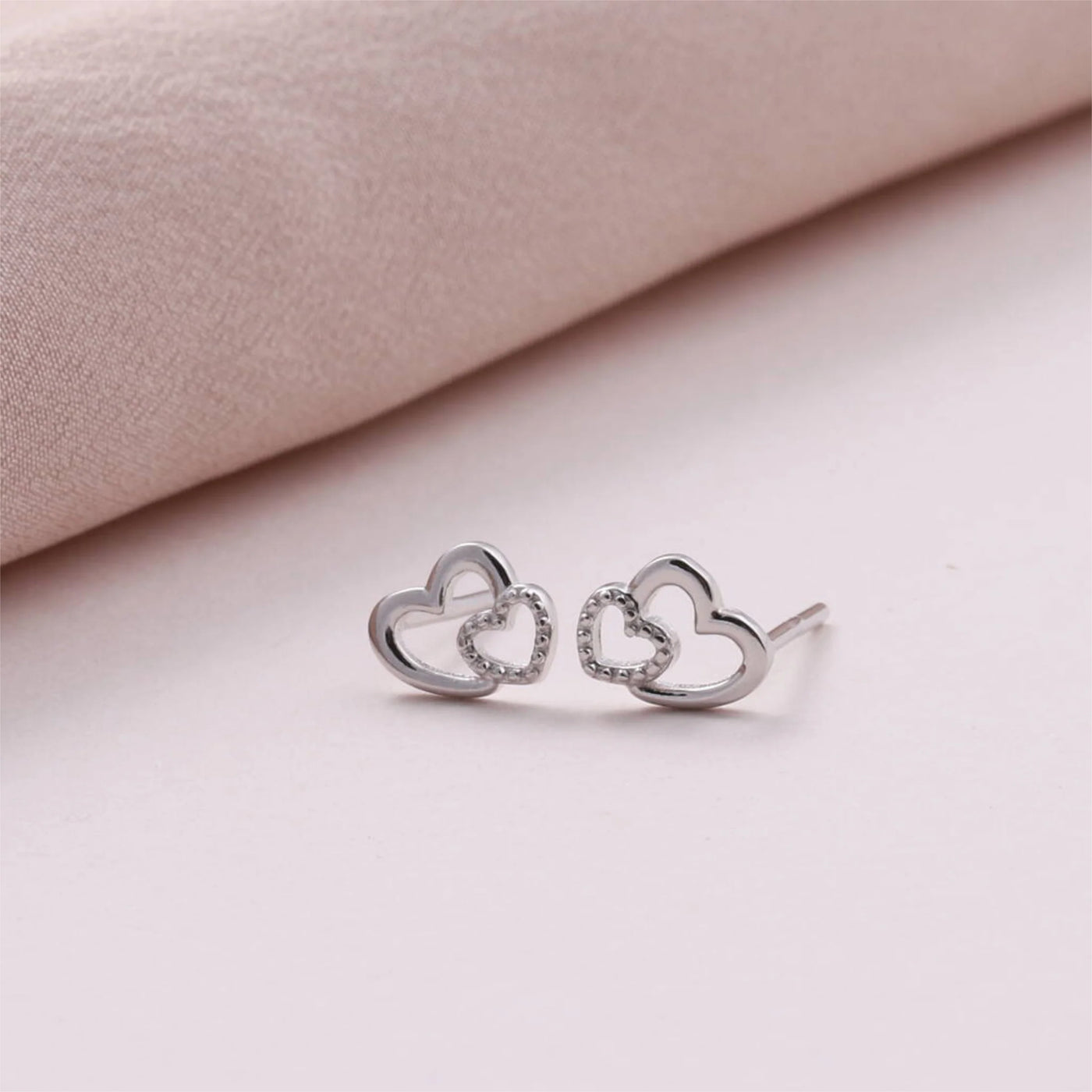 Mum & Daughter - Message in a Bottle - Two Hearts Stud Earrings - Sterling Silver