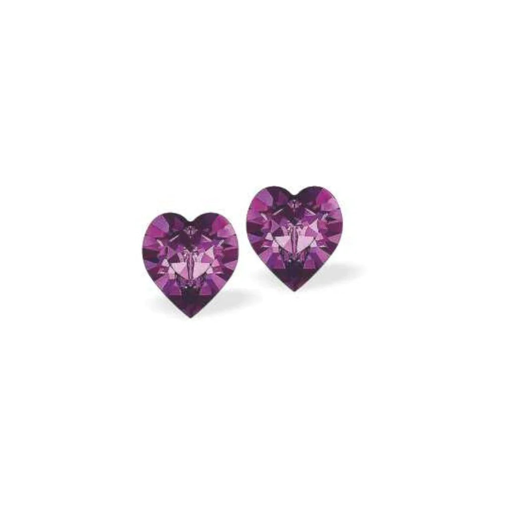 Byzantium 9mm Austrian Crystal Studs - Hearts - Amethyst