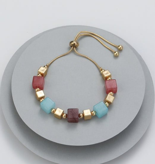 Gracee Jewellery Multi Coloured Cubes Slider Bracelet - Gold