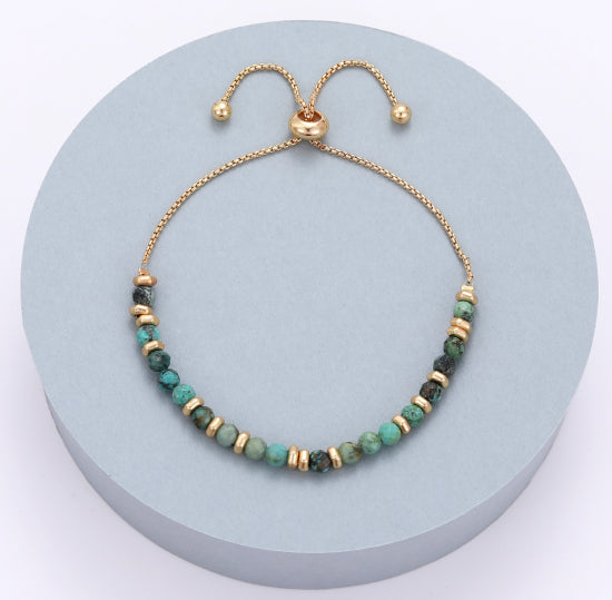Gracee Jewellery Half Beaded Turquoise Tones Chain Slider Bracelet - Gold