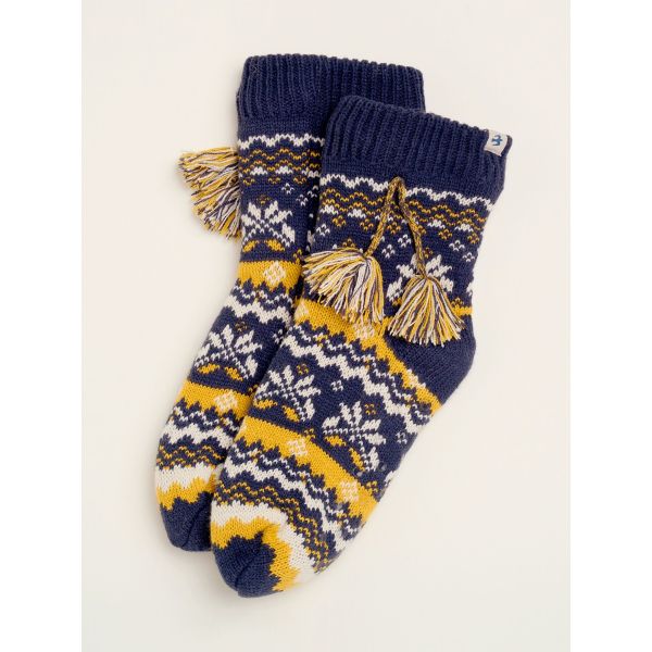 Brakeburn Nordic Knitted Slipper Bed Socks - Navy Blue