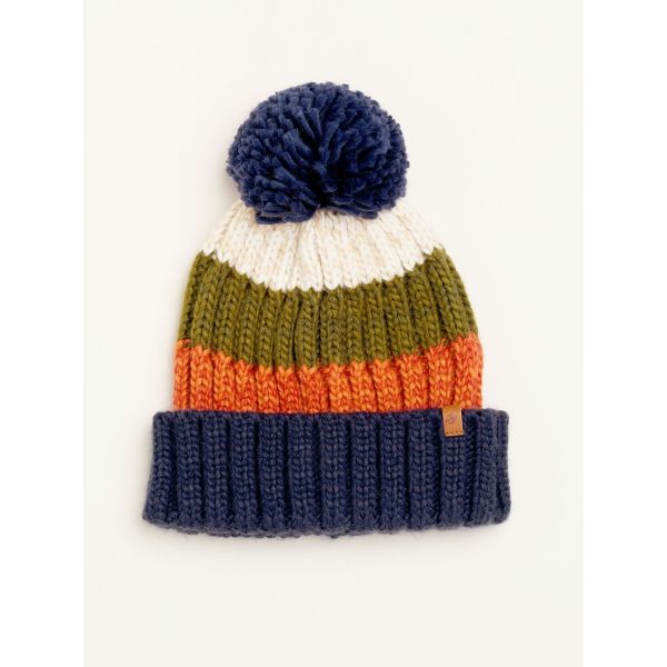 Brakeburn Stripe Knitted PomPom Hat - Navy/Multi