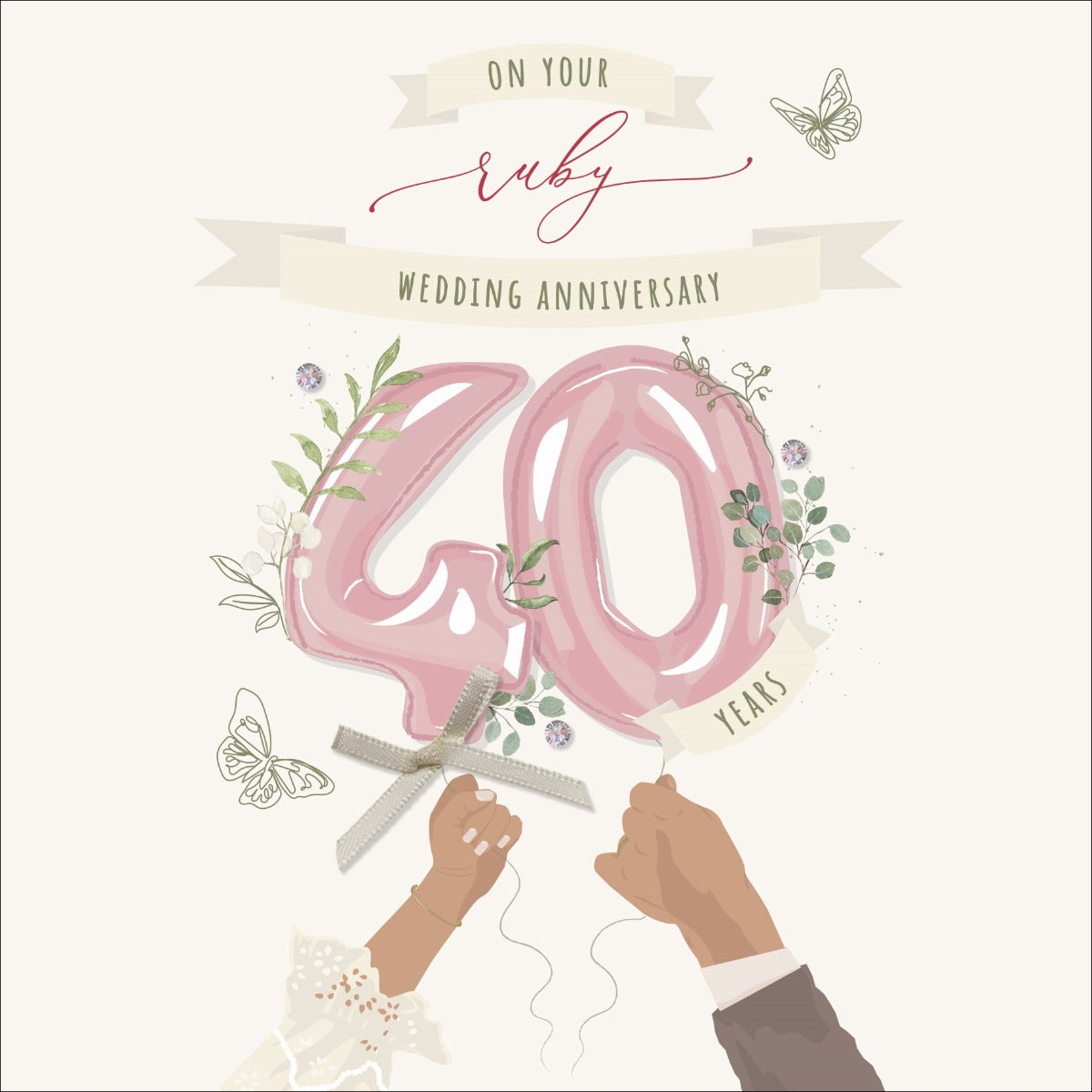 Ruby Wedding Anniversary 40 Balloons Card
