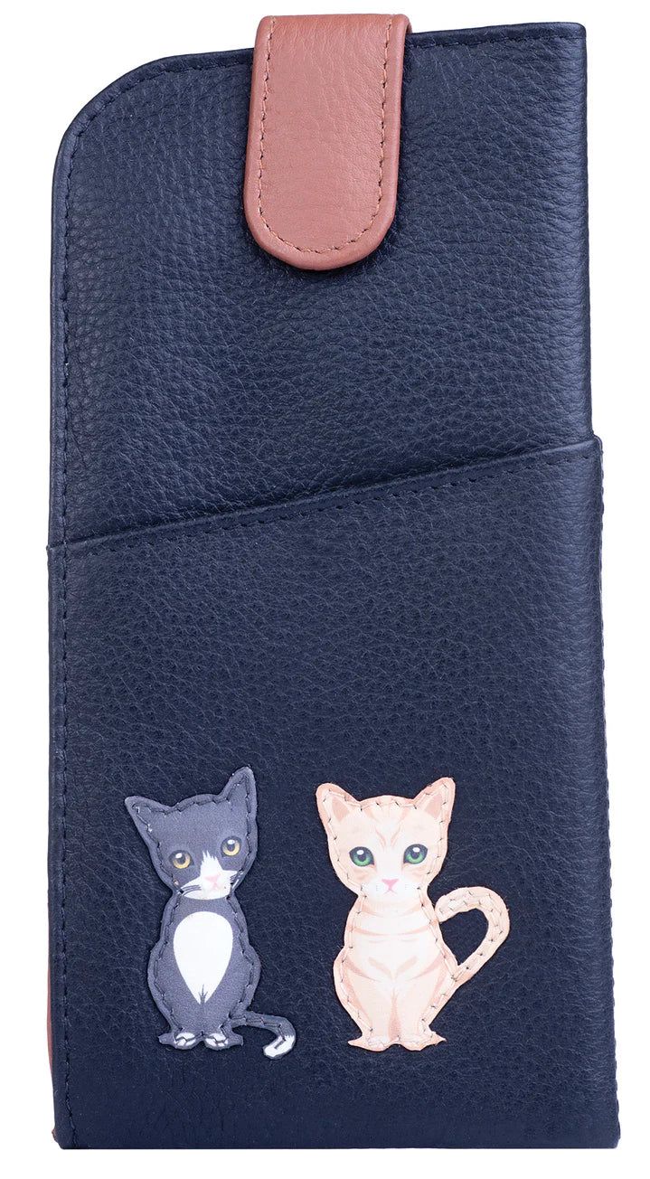 Mala Leather Best Friends Sitting Cats Leather Glasses Case (5169 65) black