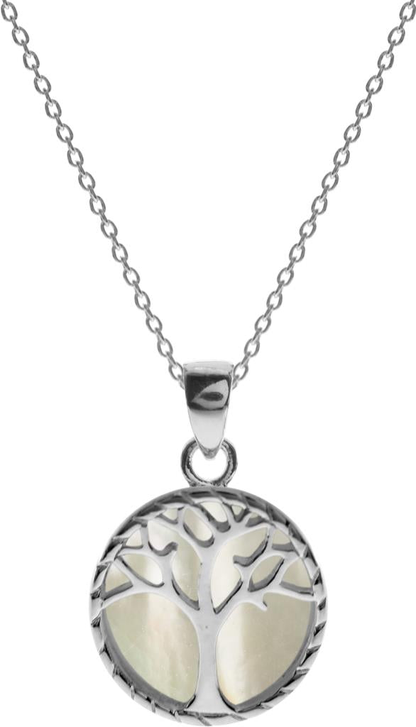 Kali Ma Tree of Life Mother Of Pearl Disc Pendant - Sterling 925 Silver