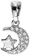Kali Ma Pave Crystal Half Moon & Silver Star Pendant - Sterling 925 Silver