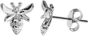 Kali Ma Tiny Silver Bee CZ Crystal Stud Earrings - Sterling 925 Silver