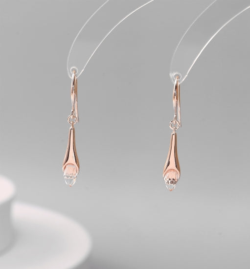 Gracee Jewellery Silver Dangly Crystal Tipped Earrings - Rose Gold