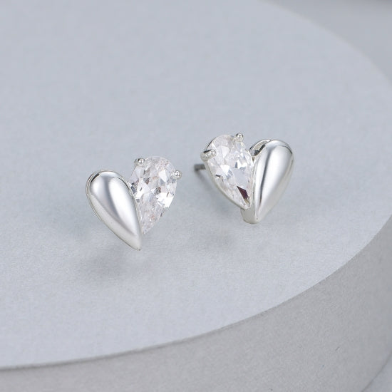Gracee Jewellery Crystal & Silver Split Heart Stud Earrings