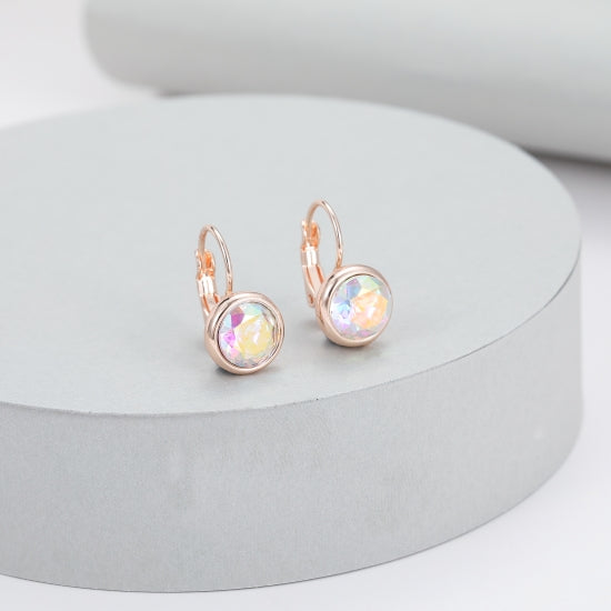 Gracee Jewellery Crystal AB Round Drop Earrings- Rose Gold