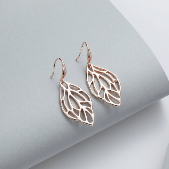 Gracee Jewellery Dangly Cut out Leaf Earrings - Rose Gold