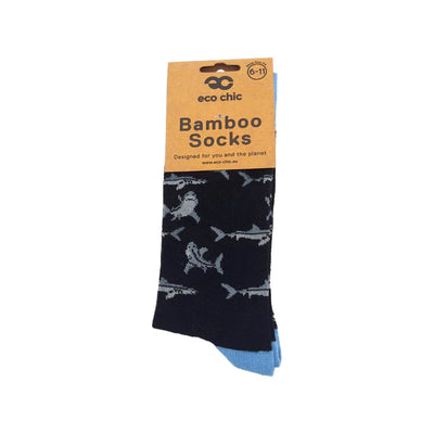 Eco Chic MENS Bamboo Socks - Sharks- Black