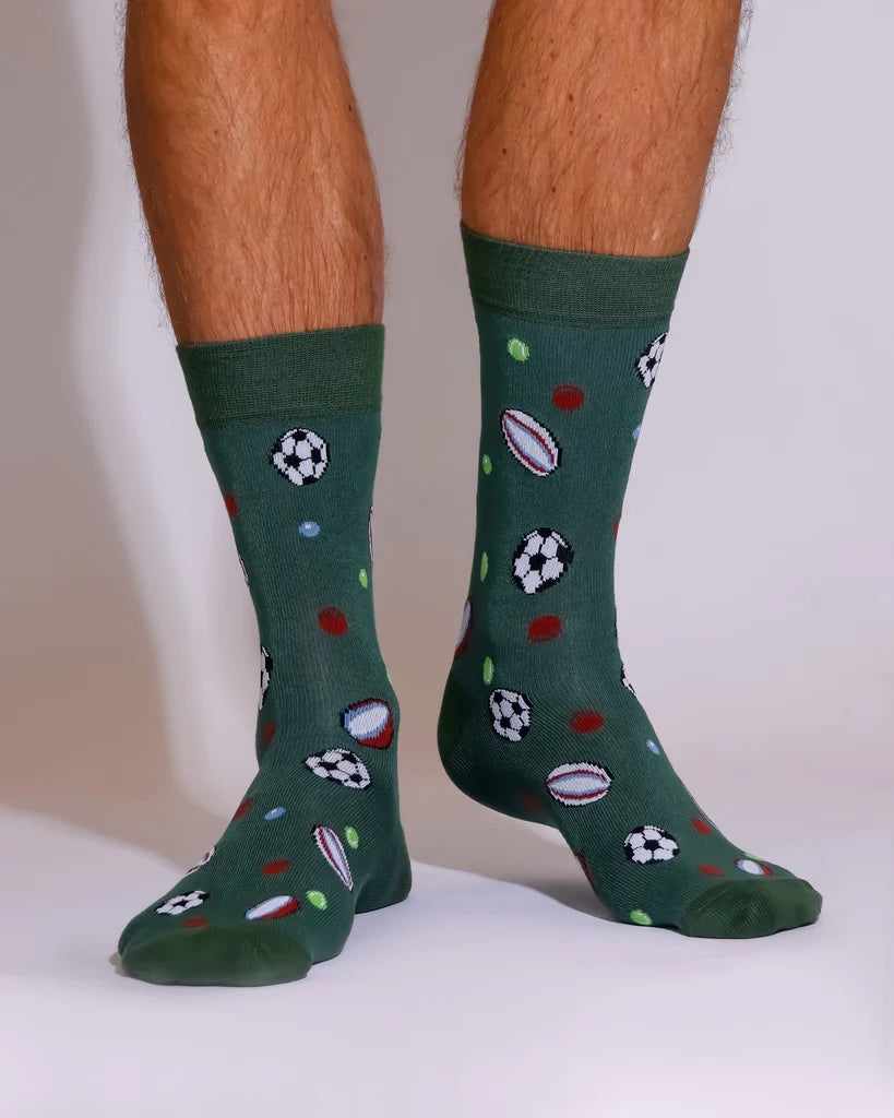 Eco Chic MENS Bamboo Socks - Sports Balls - Green