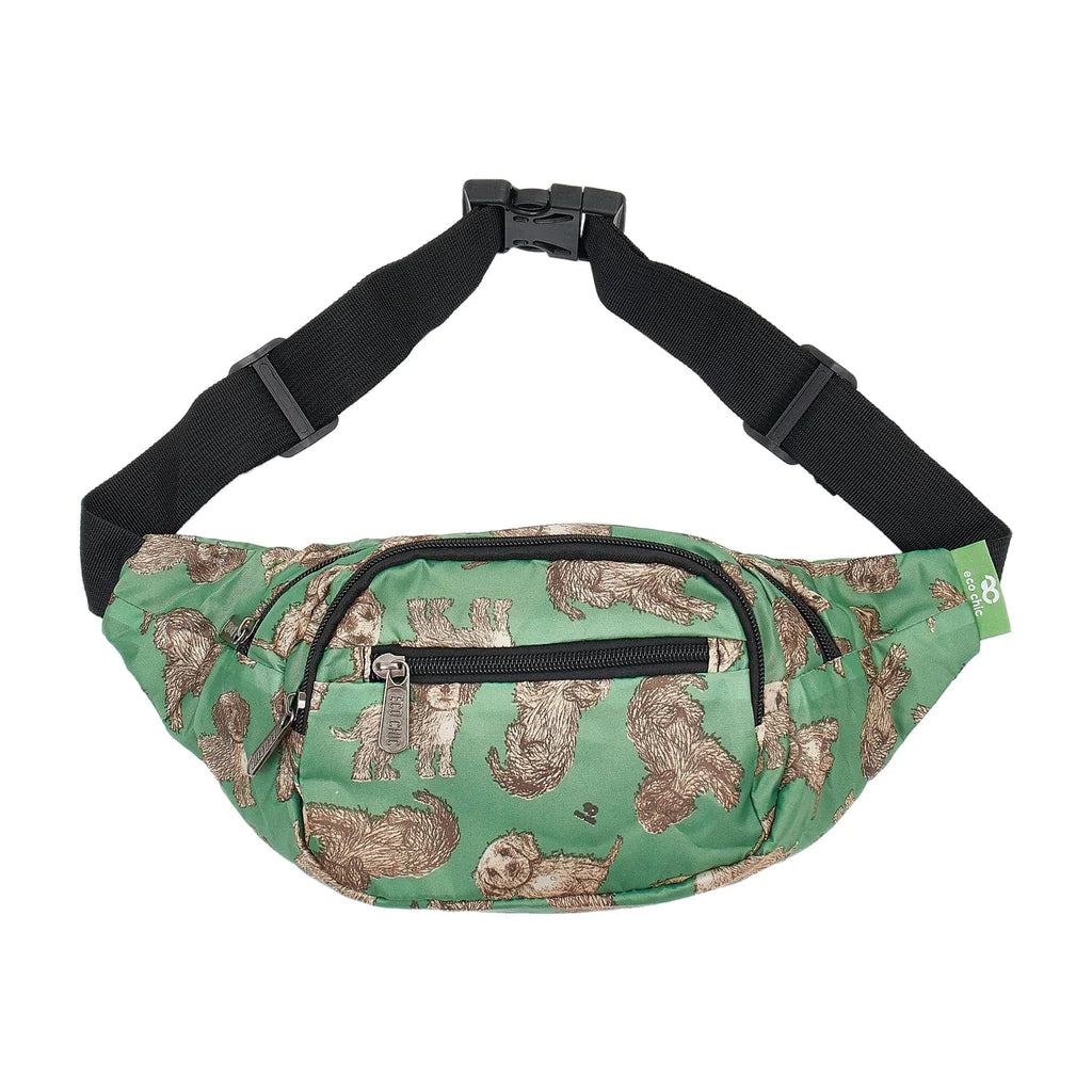 Eco Chic Lightweight Foldable Bum Bag - Cockerpoo - Green