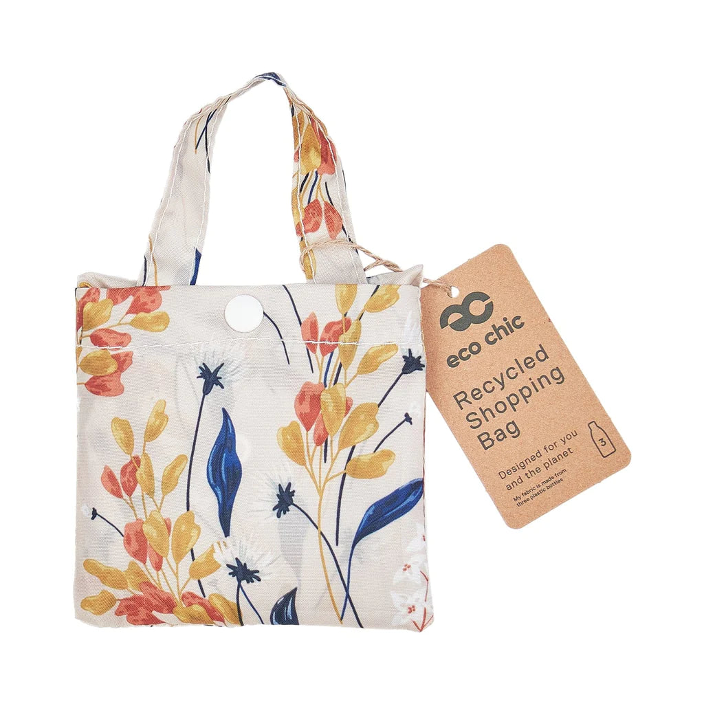 Eco Chic Foldable Recycled Shopping Bag - Flowers - Beige