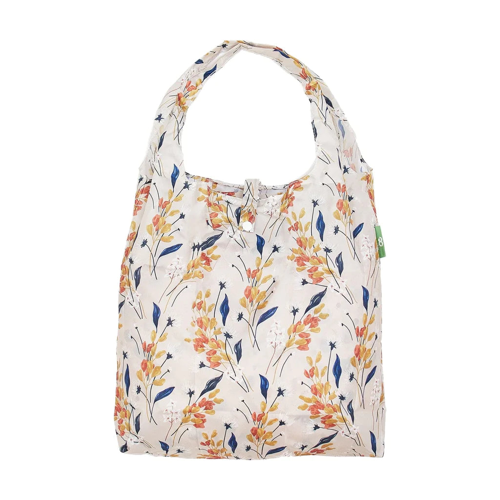 Eco Chic Foldable Recycled Shopping Bag - Flowers - Beige