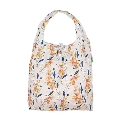 Eco Chic Foldable Recycled Shopping Bag - Flowers - Beige