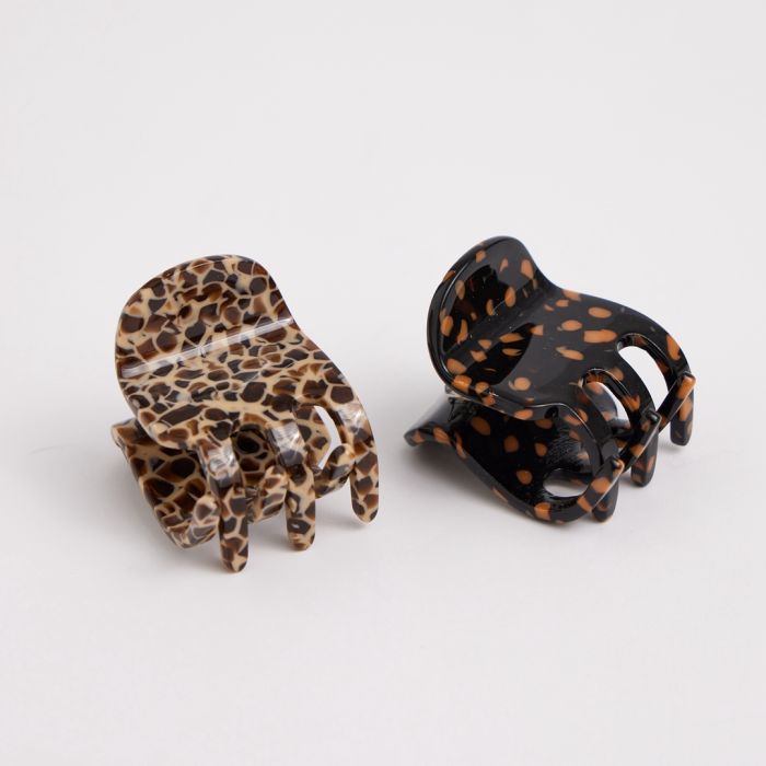 Red Cuckoo Giraffe & Leopard Spots Set of 2 Mini Hair Claw Clips