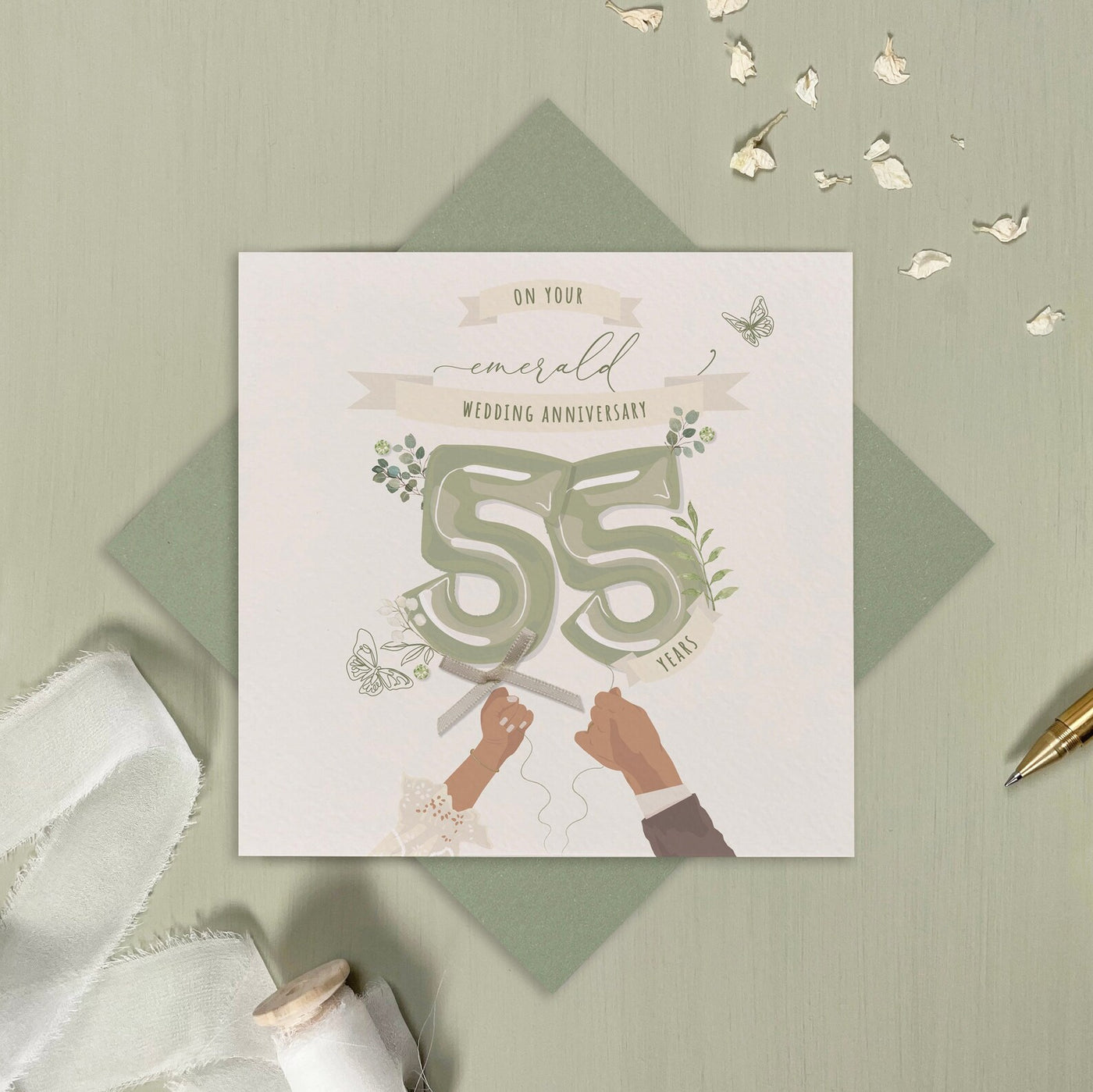 Emerald Wedding Anniversary 55 Balloons Card