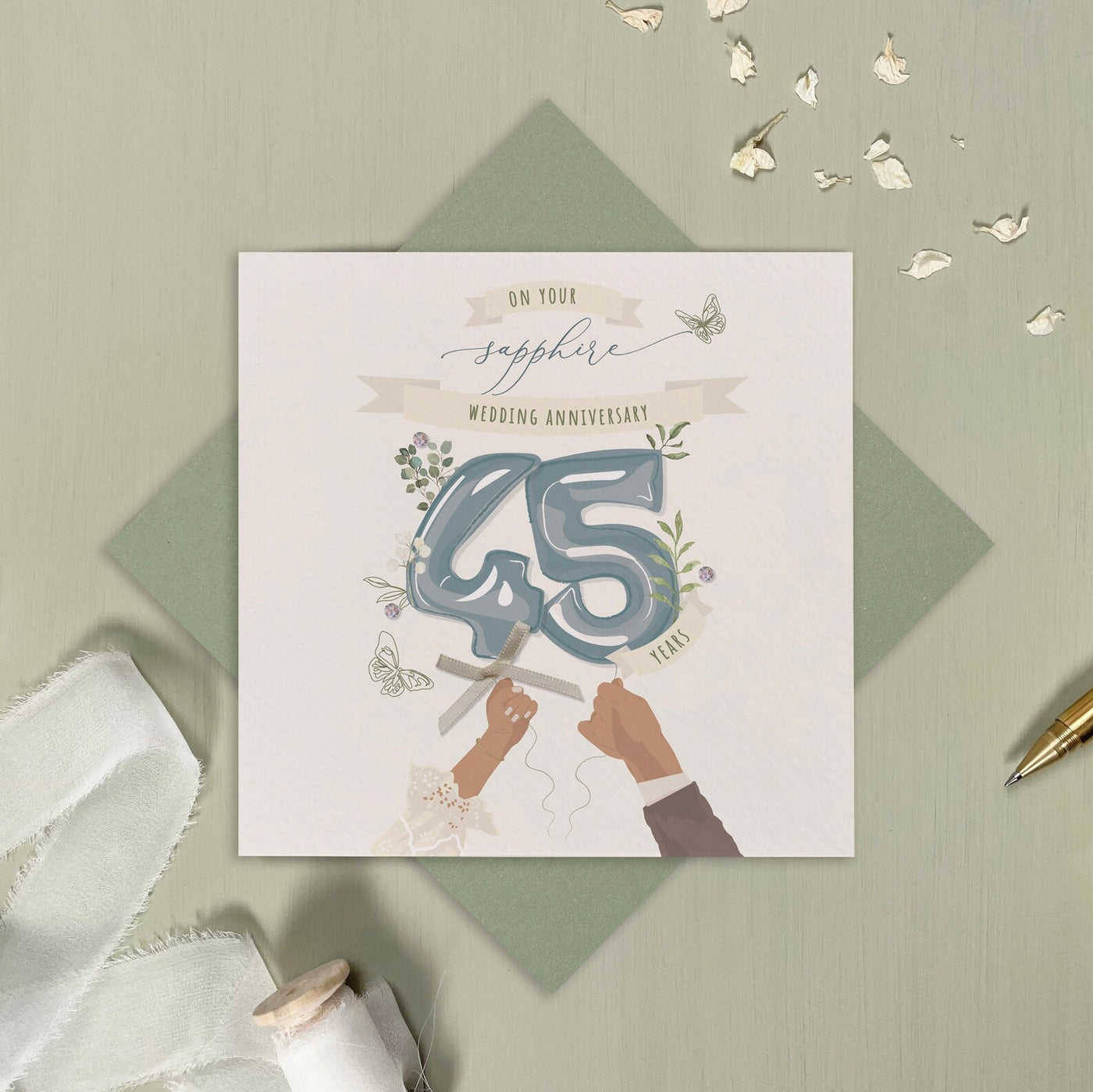 Sapphire Wedding Anniversary 45 Balloons Card