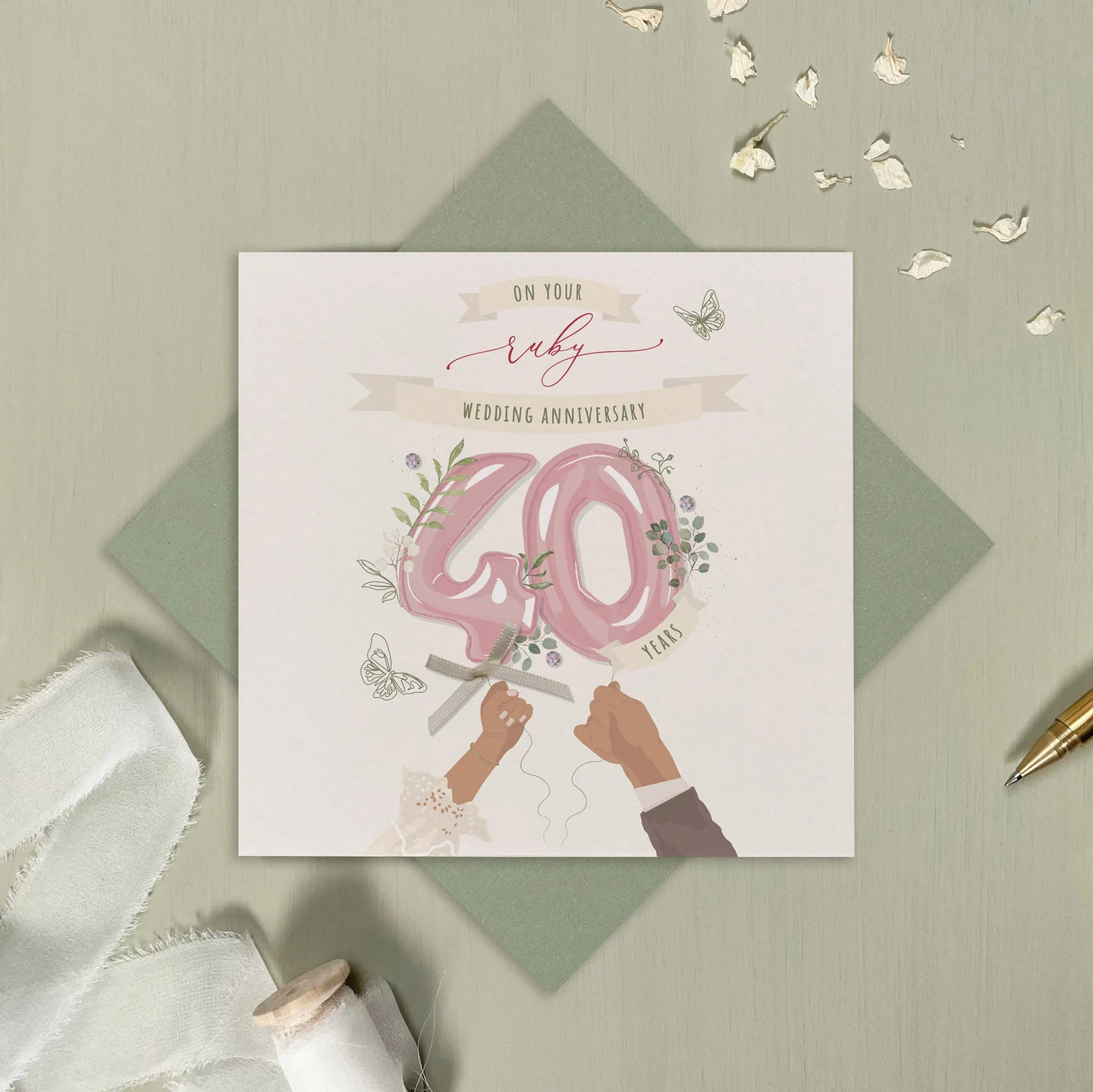 Ruby Wedding Anniversary 40 Balloons Card