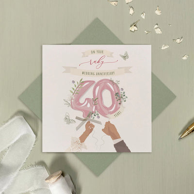 Ruby Wedding Anniversary 40 Balloons Card