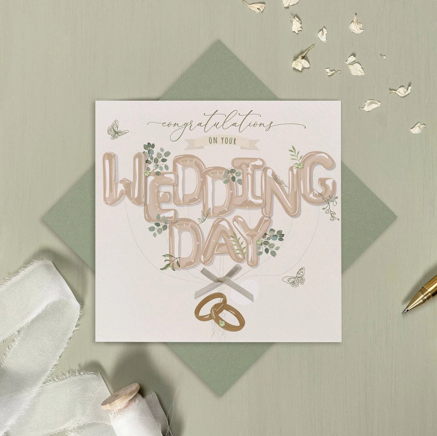 Congratulations on Your Wedding Day Balloons & Rings Card