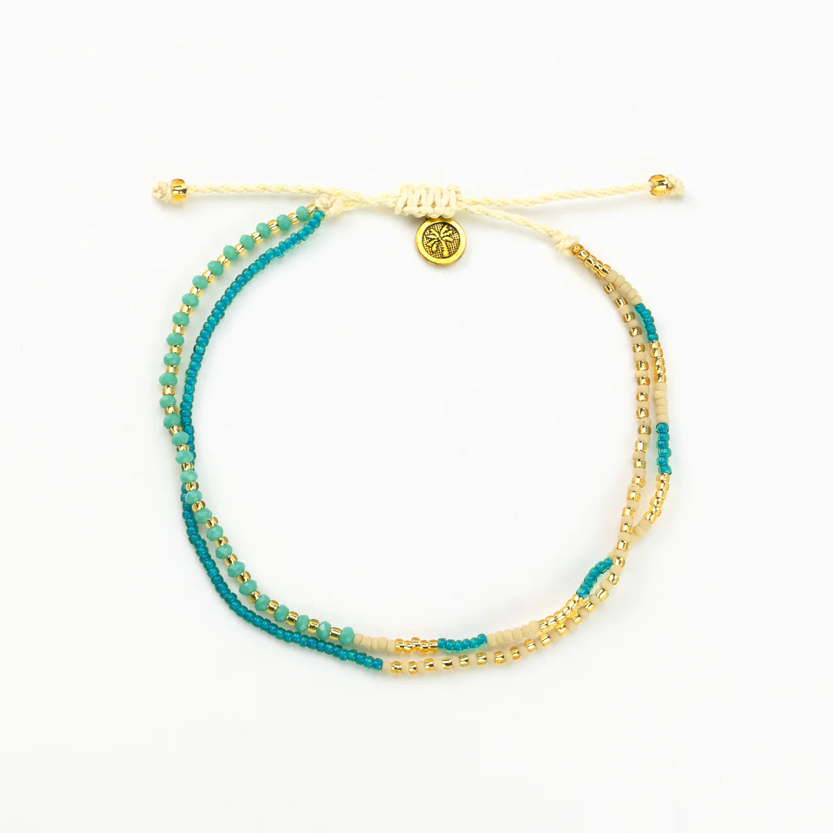 Pineapple Island Multi Strand Turquoise White & Gold Beaded Anklet