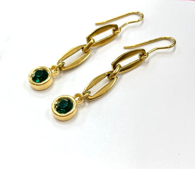 Orli Emerald Crystal & Gold Chain Dangly Earrings