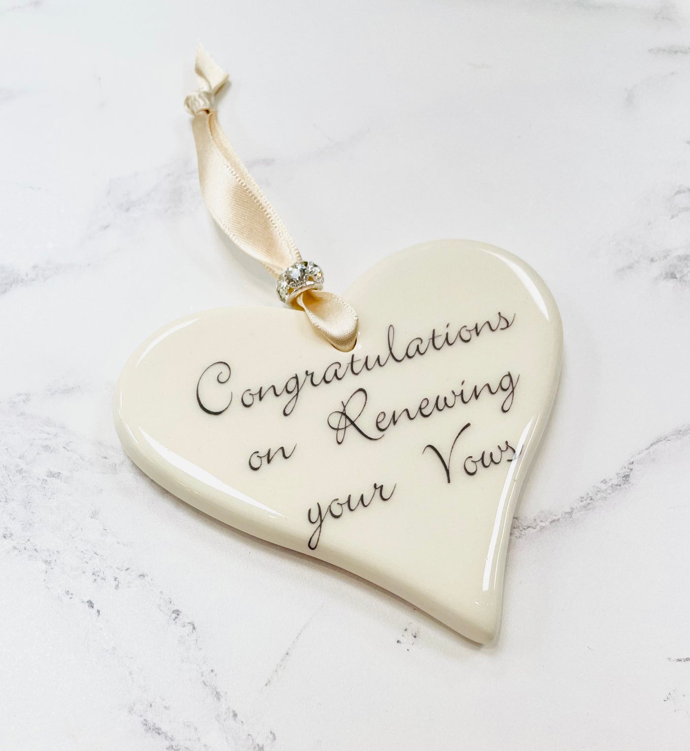 Dimbleby Ceramics LARGE Sentiment Hanging Heart - Congratulations on Renewing Your Vows