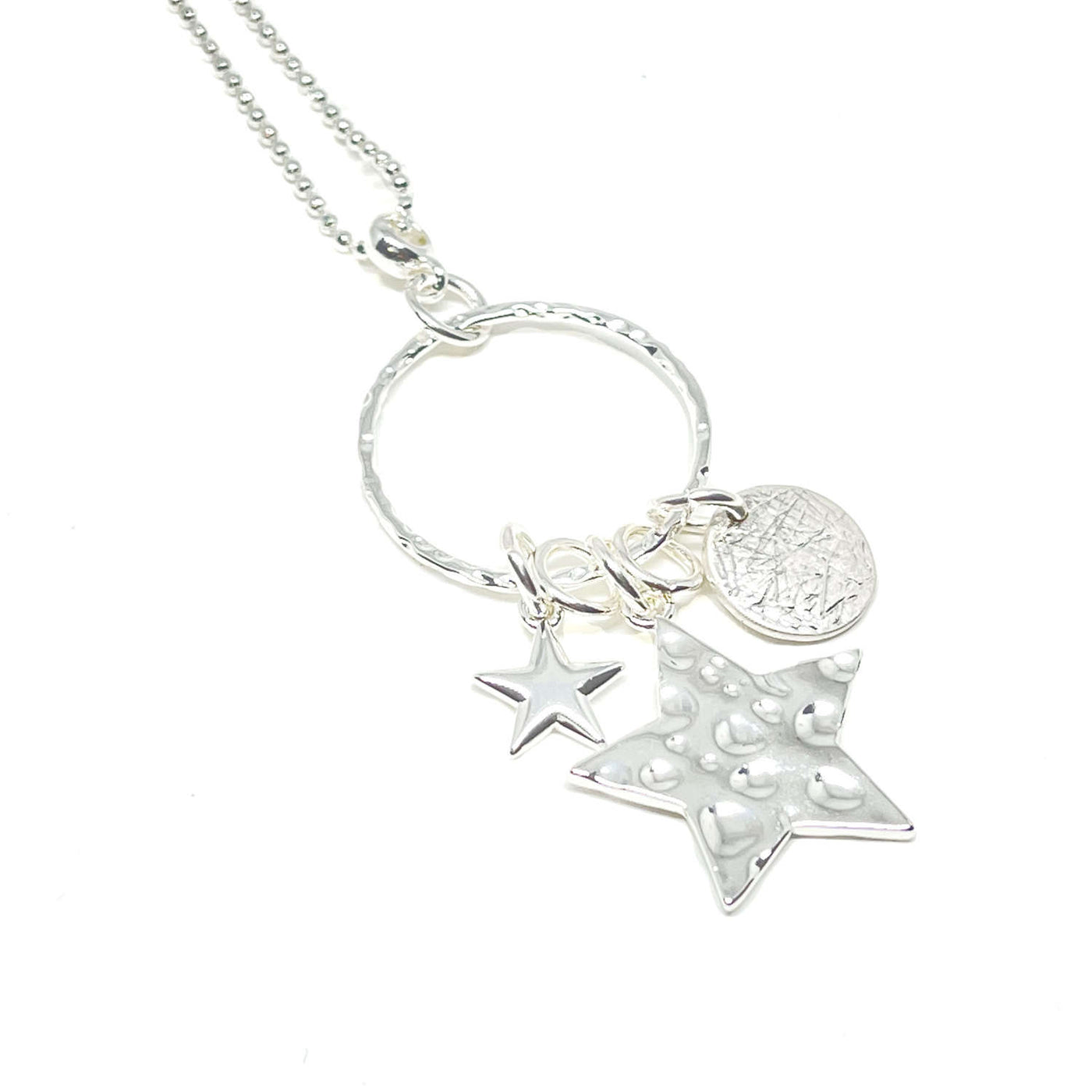Joanna Star & Disc Charm Long Necklace - Silver - Clementine Jewellery