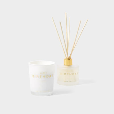 Katie Loxton Sentiment Mini Home Fragrance Set 'Happy Birthday' - White - Sweet Vanilla & Salted Caramel