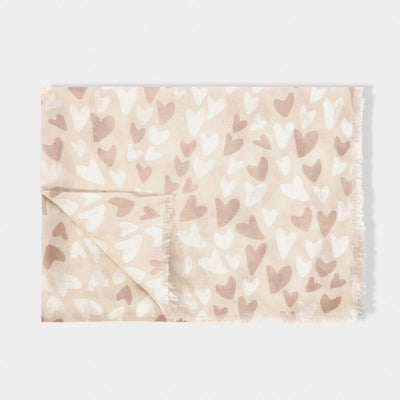 Katie Loxton Print Scarf  -Hearts -Pale Pink & Dusty Pink