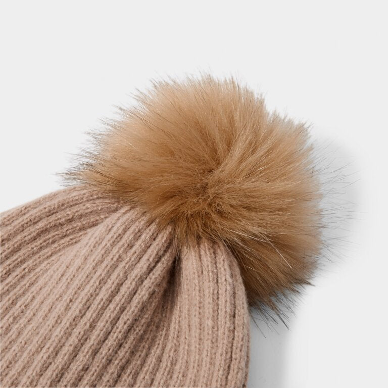 Katie Loxton Faur Fur Knitted Hat - Soft Tan