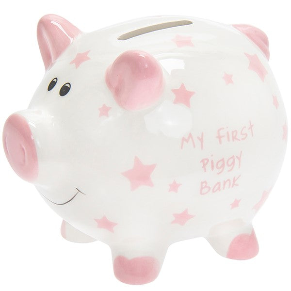 My First Piggy Bank Pig Money Box-Pink Star - Small