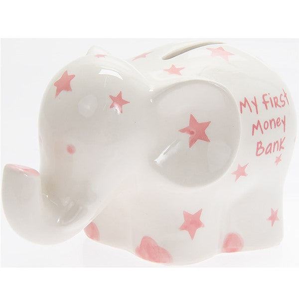 My First Money Bank Elephant Money Box-Pink Star - Small