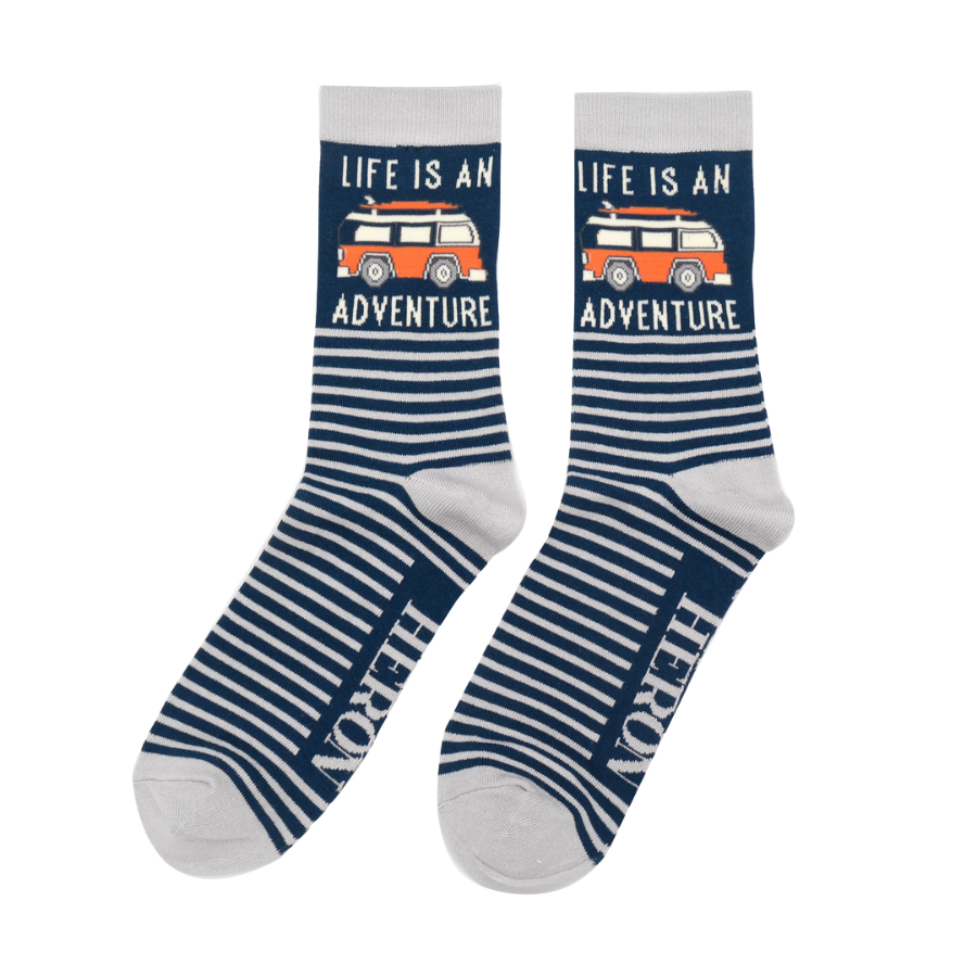 Mr Heron MENS Bamboo Ankle Socks - Adventure Van - Navy Blue