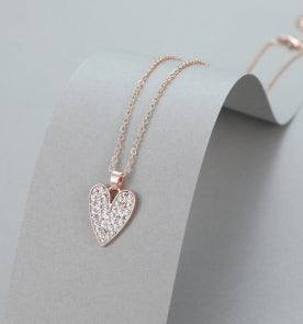 Gracee Jewellery Pave Crystal Heart Pendant Necklace - Rose Gold