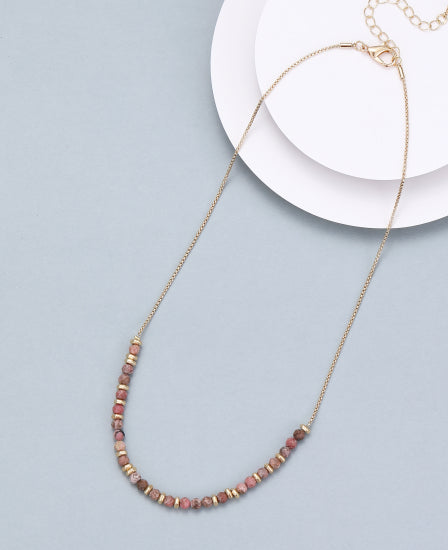 Gracee Jewellery Half Beaded Pink Tourmaline Chain Necklace - Gold